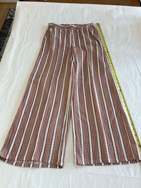 Roxy Wide Leg Striped Pants in Rust, White & Brown